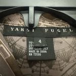 Yansi Fugel Semi Sheer Blouse Size 4 Scarf Print Silk Blend Artsy Textured Brown Photo 4