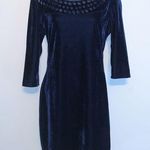 Velvet Cutout Dress 3/4 Long Sleeve Blue Size M Photo 0