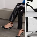 New Sergio Rossi x AREA Black Embellished Satin Metal Silver Pointed Toe Pump Size 6 Photo 0