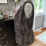 Melody Faux Fur Vest Gray Soft Plush Cozy Layering | Adjustable Waist Size Small Brown Photo 7
