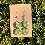 Green Polymer clay drop earrings. Boho Photo 0