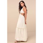 Lulus NWT  Island Vacay Cream Tie-Back Maxi Dress Resortwear Vacay Cut Out Sz M Photo 4