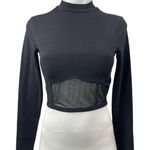 NA-KD Women's Black Long Sleeve Mock Neck Mesh Corset Bustier Crop Top Size S Photo 0