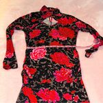 Venus  floral mock halter neck long sleeve bodycon ruched midi dress M keyhole Photo 11