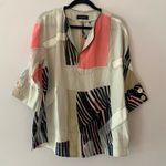 Piazza Sempione Gray Pink Artsy Abstract 3/4 Sleeve Tunic Top Women size Medium Photo 1