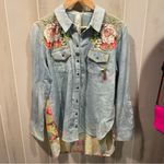 Beautiful NWT Aratta Silent Journey chambray floral gold embroidery boho shirt Pink Photo 9