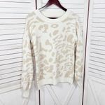 Pink Lily  Animal Cheetah Print Balloon Sleeve Sweater Ivory Tan Small Photo 7