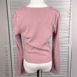 Wild Honey Fitted Stretchy Long Sleeve V Neck Top Pink/Pearl Buttons-Large Photo 1