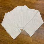 Lulus  Cropped Sweater Womens Size‎ Medium Ivory White Fuzzy Knit Mock Neck Long Photo 3