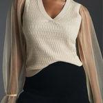 Maeve Anthropologie Beige Organza Sleeve Sweater Blouse Size M Photo 0