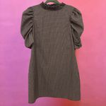 ZARA  Brown Plaid & Polka Dot Puff-Sleeve Babydoll 60s Style Shift Dress - Medium Photo 5