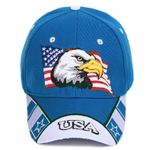 American Flag and Bald Eagle USA Bright Blue and White Baseball Cap, Hat USA Photo 1