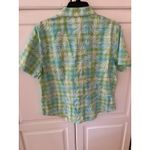Erika  Womens Short Sleeve Button Up Shirt Green Blue Plaid Leaf Print Size XL Photo 3