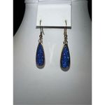 Gold Tone and Marine Blue Druzy Teardrop‎ Earrings Photo 4
