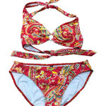 Ralph Lauren Vintage Lauren Bikini Set Red Paisley 90s Y2K Swimwear Boho Size 8 Photo 0