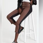 7 For All Mankind NWT HW Cropped Straight 30 Brown w/Coated Black 2-Toned Pants Photo 0