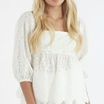 Misa New Eyelet Off The Shoulder Puff Sleeve Babydoll Top Sera White Size Small Photo 5