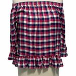 Jane & Delancey Blouse Picnic Pleasant Plaid Off The Shoulder Top Red Small Red Photo 0