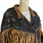VINTAGE 1990'S CAROLE LITTLE SPORT DENIM JACKET W/TAN SUEDE FRINGE ACCENTS (14) Blue Photo 8