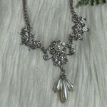 Bridal prom faceted rhinestones faux pearl statement Necklace Silver Photo 1