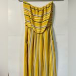 Strapless Striped Wide Leg Jumpsuit Size S Yellow Gray Photo 3