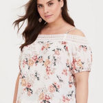 Torrid  Women 2X Floral Cold Shoulder Cropped Crochet Trim White Top Casual Girly Photo 0