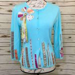 Blue Vintage Friends Floral Ribbon Spring Cardigan Size M Photo 4