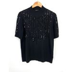 Lafayette 148  New York 100% Cashmere Sequin Funnel-Neck Sweater Black L Photo 2