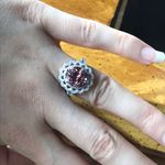 Natural Pink Garnet Moissanite Sterling Silver Cocktail Ring Size 6 Photo 2