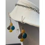 Matching Necklace Earrings Set Turquoise Yellow Stone Statement Silver Closure Blue Photo 5