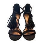 Steve Madden Sashi Black Suede Leather Fringe bohemian chic sandal heels 8.5 Photo 1