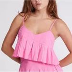Free People  Y2K Pink Ruffle Crop Top Sweetheart Bubble Hem Tie Back Sweet Size L Photo 0