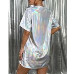 NWOT Y2K Shiny Holographic Metallic Oversized Disco T Photo 1
