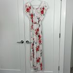 Medium Floral White and Red Off Shoulder Maxi Dress with Pockets Photo 6