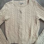 American Eagle Cotton Cable Knit Oatmeal Beige Cream Cropped Cardigan sz XS Photo 1