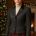 Vintage Hunters Run Tailored Wool Jacket Charcoal gray black velvet collar (8) Photo 0