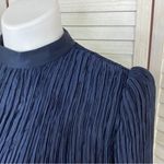 Vintage Pierre Labiche Plisse Satin Scrunch Pleated Puff Sleeve Blouse Blue 16 Blue Photo 4
