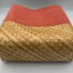 Enzo Angiolini  Woven Straw Bottom Tote Bag Purse Coral Pink Photo 3