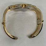 Ladies Geneva Platinum Flower Shaped Black gold Tone Cuff Bracelet 7” running Photo 6