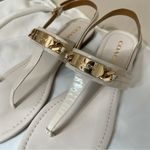 Coach  Caterine T-Strap Sandal in Ivory with Gold Accent Logo Plate, Size 9 Photo 2