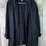 Eileen Fisher Linen Black XL Open Front Long Sleeve Cardigan Jacket w/Pockets Photo 0