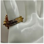 Vintage black and gold tone embroidered flower ring Photo 12