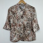Chico's Chico’s Tan Peach Animal Print Snap Front 3/4 Sleeve Shirt Jacket Photo 1