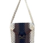 VTG Crocheted shoulder bag satin lined boho festival. Brown Photo 1