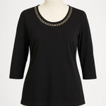 Dennis Basso‎ Blouse Black Chain Neck Tunic Top Women M Gold Shimmer Minimalist Size M Photo 0