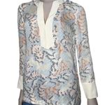 Tory Burch  Size 2 Blue Pink Silk Snake Print Dahlia Jacquard Split V-Neck Tunic Photo 1