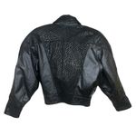 Whimsigoth Edgy Vintage Black Genuine Leather Cropped Moto Biker Jacket Textured Photo 1