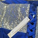 Women’s Blue Full Length Sparkly Tulle & Sequined Prom Party Dress Size L NWT Size L Photo 10