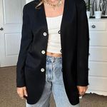 80s Style Vintage Black Blazer with Shell Like Buttons Ribbed Material Chic Size 6 Photo 0
