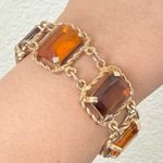 Vintage SARAH COVENTRY Wild Honey Amber Glass 7” Link Bracelet 44g. Gold Photo 4